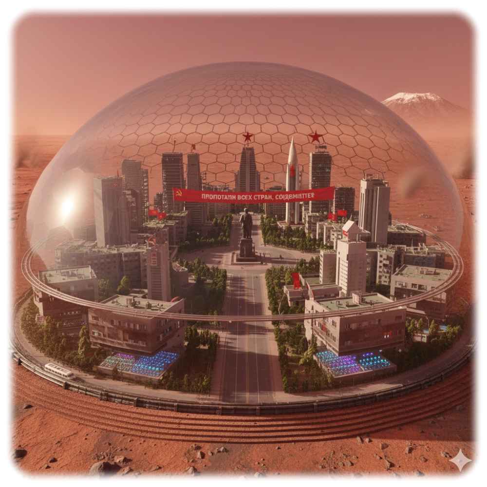 So stellt sich die KI Gemini die sowjetische Enklave von "Deep Red" auf dem Mars vor. Prompt: Heiko Weckbrodt