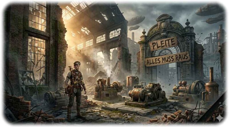 Der Wertverlust ist oft immens, wenn ein Industriebetrieb pleite geht: Was vorher ein produzierender Maschinenpark war, der Produkte herstellte, wird nach einer Pleite oft mit hohen Abschlägen einzeln verkauft. Visualisierung: KI Gemini, Promt: Heiko Weckbrodt