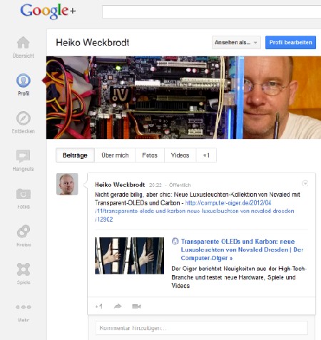 Blick in die neue Google+-Ansicht. Abb.: BSF