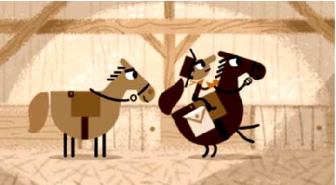 Im heutigen Google-Doodle kann der Nutzer in einem kleinen Videospiel im Browser Pony-Reiter spielen. Abb.: Google / BSF