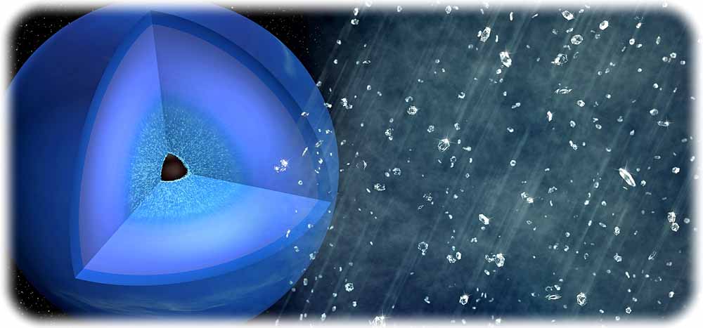 Diamantenregen auf dem kalten Planeten Neptun. Visualisierung: Greg Stewart / SLAC National Accelerator Laboratory