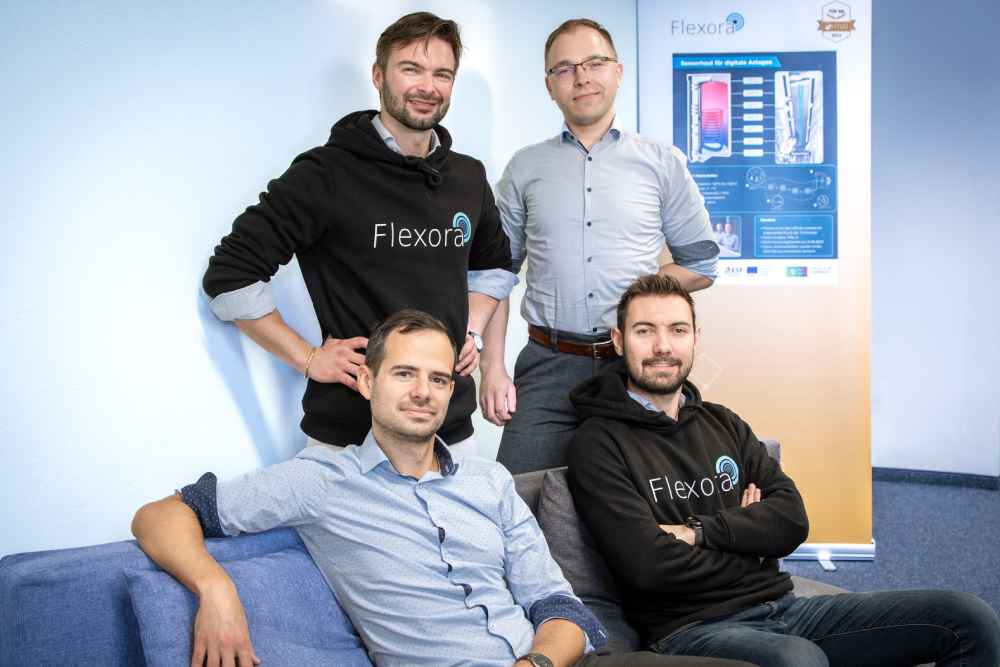 Die Flexora-Gründer Clemens Haist (oben links), Michael Sawatzki (oben rechts), David Kneppe (unten links) und Kivanc Ararat. Foto: Margarita Zakaryan für Flexora via TGFS