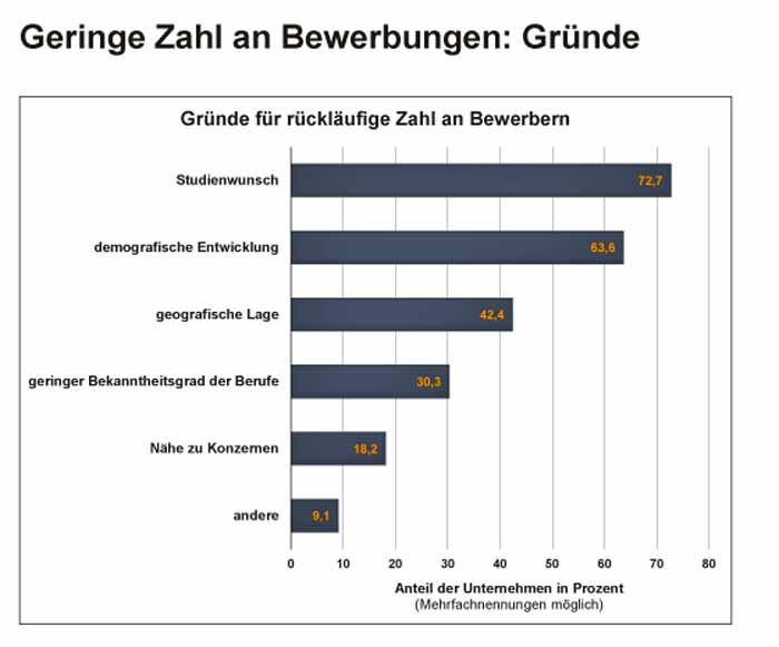 Diese Gründe sehen die befragten ostdeutschen Maschinenbaubetriebe, warum sie Probleme haben, ihre Lehrstellen zu besetzen. Grafik: VDMA Ost