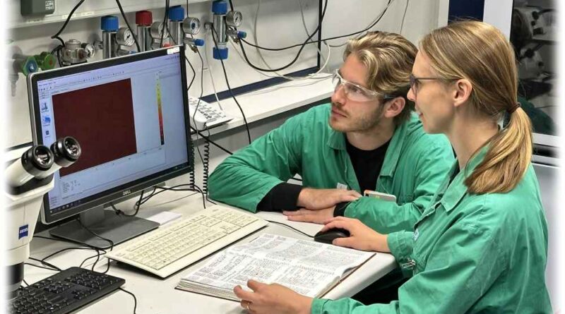 Jason Ross und Juliane März im Analyselabor. Foto: Peter Kaden für das HZDR