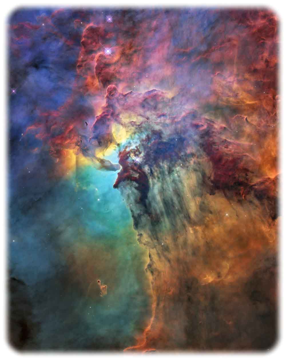 Der Lagunennebel ist rund 4000 Lichtjahre von der Erde entfernt. Abb.> Hubble / Esa