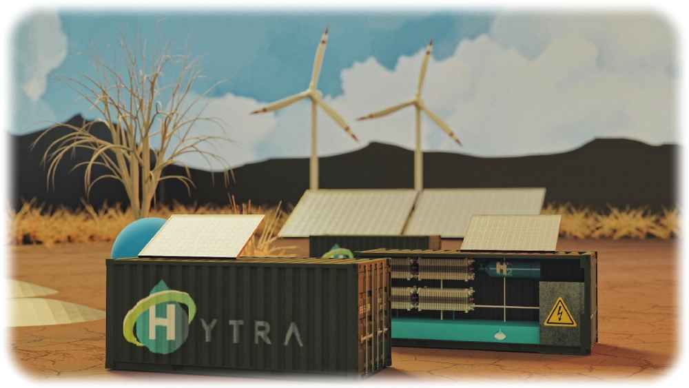 Im Hytra-Projekt erzeugen Elektrolyseure in Kapstadt aus Ökostromspitzen Wasserstoff - den Brennstoffzellen dann bei hoher Nachfrage wieder rückverstromen. Modell-Visualisierung: Fraunhofer-IWU