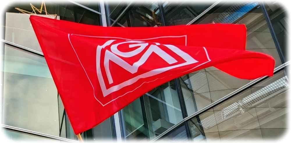 Fahne der IG Metall. Foto: Heiko Weckbrodt