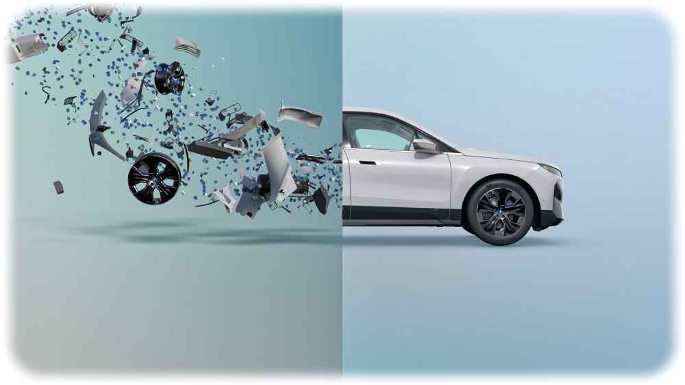 Alte Autos weitgehend demontieren und teils schreddern, um möglichst viele Wertstoffe im nächsten Neuwagen gleich wiederzuverwerten - darauf zielt das bayrisch-sächsische Verbundprojekt "Car2Car". Visualisierung: BMW