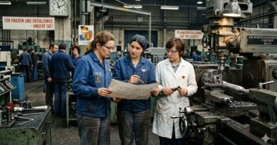 Frauen waren an Maschinen, als Ingenieurinnen und in vielen technischen Berufen in der DDR viel stärker präsent als in Westdeutschland. Symbolbild: KI Gemini, Prompt: Heiko Weckbrodt