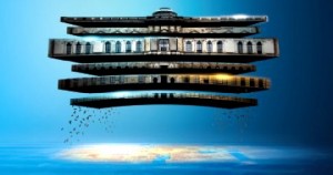 Zerlegt und frei schwebend: Lichtkünstler Kern zerlegt heute Abend den Dresdner Zwinger. Abb.: Intel