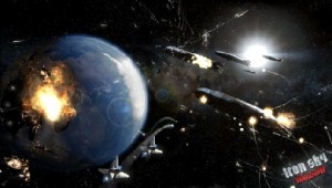 Szenenbild einer Weltraumschlacht aus "Iron Sky: Invasion". Abb.: Topware