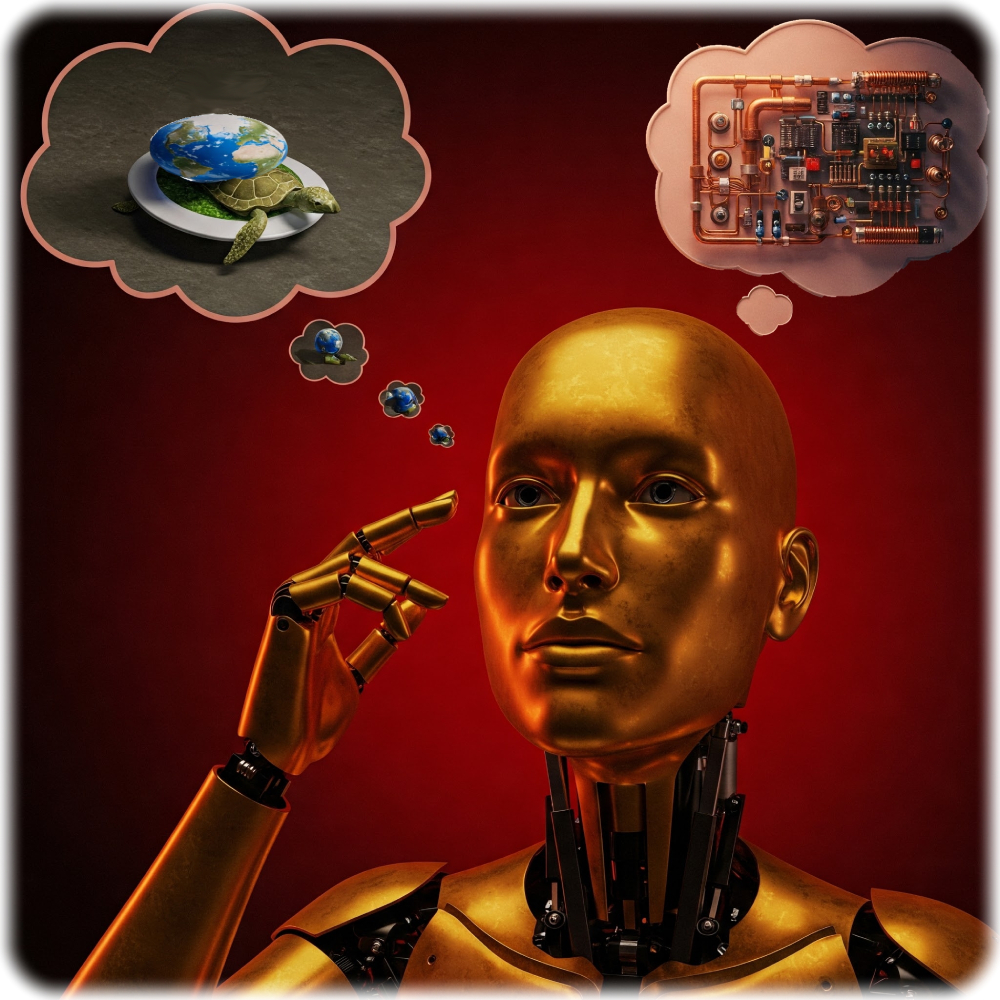 Wenn die Künstliche Intelligenz halluziniert, wird die Erde zur Scheibe und es entstehen wunderliche Artefakte, die womöglich funktionieren - ohne dass ein Mensch versteht, warum eigentlich. Gemini, Prompt: Heiko Weckbrodt