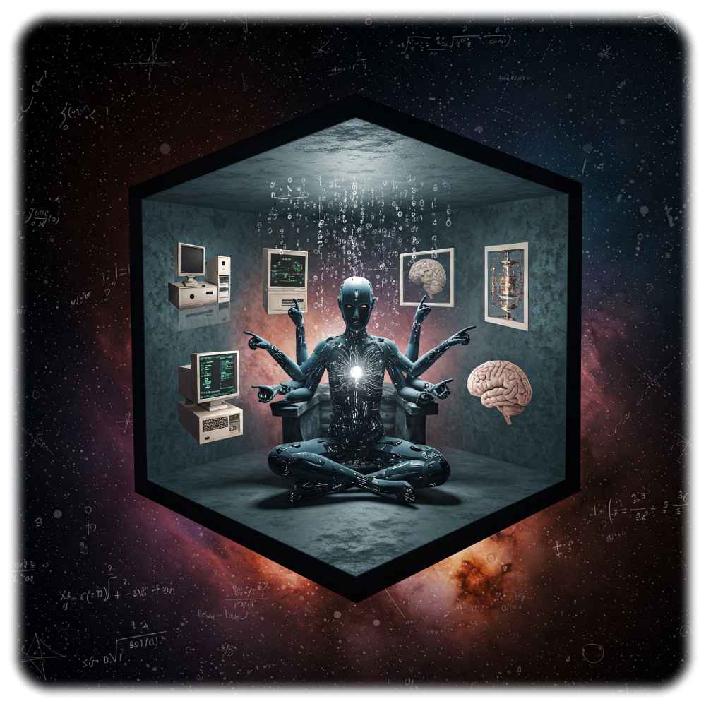 So stellt sich die KI-Instanz Gemini ein hybrides System vor, in der die Künstliche Intelligenz mal auf Digitalrechner zugreift, dann auf Analog-, Quanten- oder Biocomputer. Visualisierung: Gemini/Google, Prompt: Heiko Weckbrodt