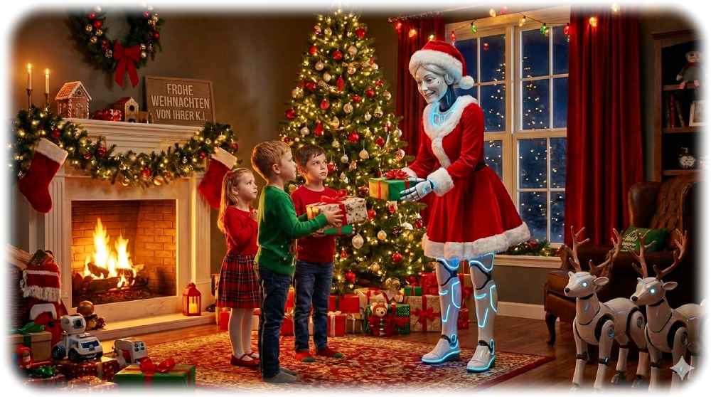 Übernimmt die Künstliche Intelligenz die Weihnachtsbescherung? Visualisierung: KI Gemini, Prompt: Heiko Weckbrodt