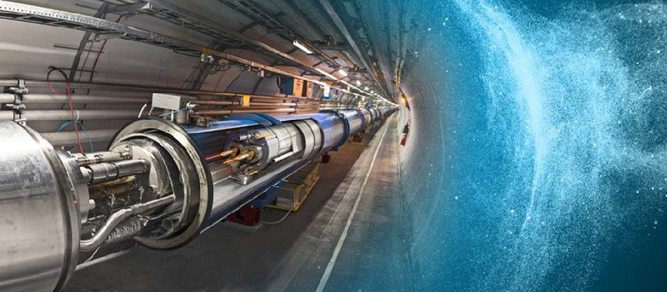 Der weltweit größte Ringbeschleuniger LHC am CERN ist nun wieder online und soll durch verstärkte Magneten und andere Aufrüstungen doppelt soviel Energie liefern. Foto: Daniel Dominguez und Maximilien Brice, Montage: CERN