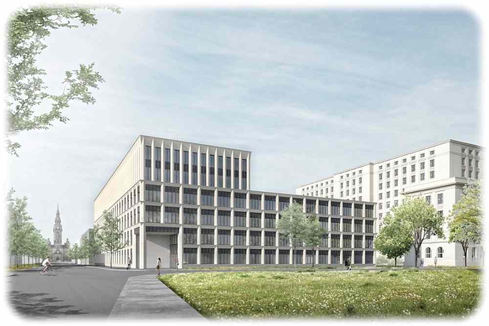 Die Grafik zeigt, wie das Lehr- und Laborgebäude der HTW Dresden aussehen soll. Visualisierung: Rohdecan-Architekten Dresden