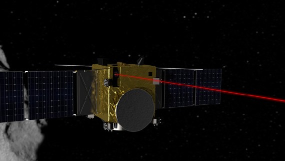 Die europäische AIM-Sonde soll überwachen, ob die Rammaktion Wirkung zeigt und darüber per Laser-Link zur Erde berichten. Visualisierung:  ESA–Science Office