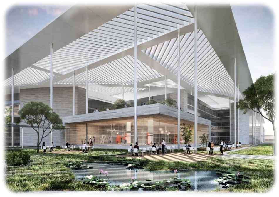 So luftig könnte das geplante Großforschungszentrum „Lausitz Art of Building“ (Lab) dank moderner Karbonbeton-Technologien aus Dresden wirken. Visualisierung: Henn Architekten