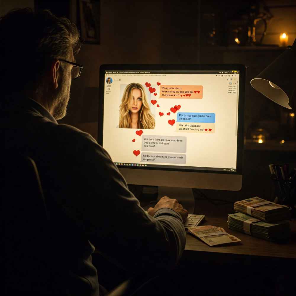 Wenn die Internetbekanntschaft allzu attraktiv und die Liebesschwüre allzu rasch kommen, könnte eine Lovescam-Bande dahinter stecken.  Visualisierung: Gemini, Prompt: Heiko Weckbrodt