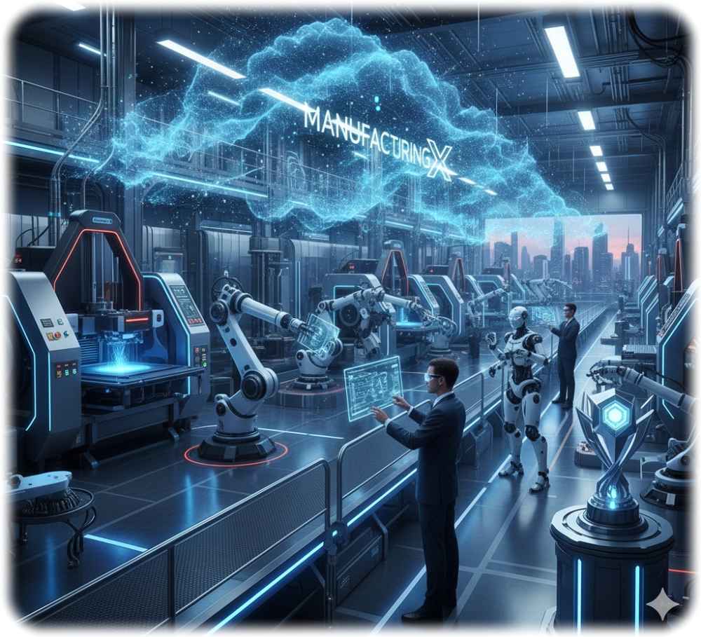 So stellt sich die KI Gemini eine ManufacturingX-Fabrik vor. Abb.: KI Gemini, Prompt: Heiko Weckbrodt