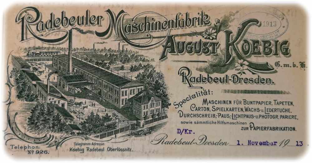 Werbung für die ehemalige Radebeuler Maschinenfabrik August Koebig. Repro (hw) aus: H. Pfeil: Welch ein Reichtum!