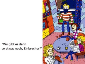 Huch, ein Einbrecher! Szenenbild aus der Kinderbuch-App "meta Morfoß. Abb.: Daktylos Media