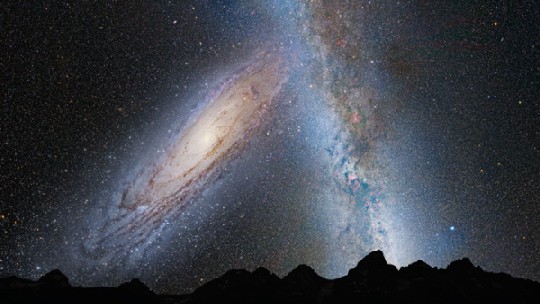 Oje, schlechte Karten für unsere Milchstraße: Der kosmische Zusammenstoß mit Andromeda ist wohl unausweichlich. Illustration: NASA