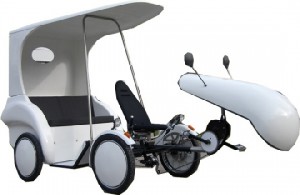 Null Kohlendioxid: Die Brennstoffzellen-Wasserstoff-Rikscha "Hydrogenia" der Fraunhofer-Forscher. Abb.: FHG