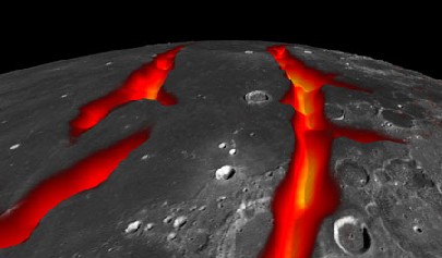 Die künstlerische Visualisierung veranschaulicht die vermuteten Magma-Gräben. Visualisierung: NASA / MIT