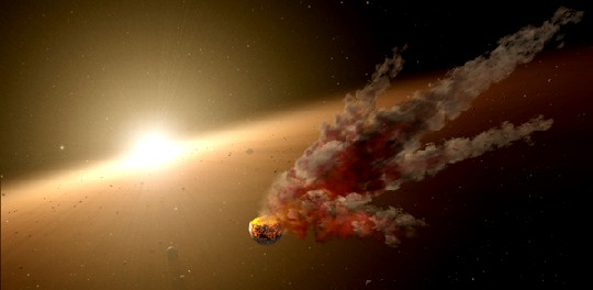 Künstlerische Visualisierung des Asteroiden-Unfalls beim Stern "NGC 2547-ID8". Visualisierung: NASA