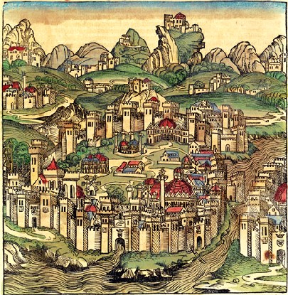 Um 1493 entstand dieser Holzschnitt der für die Europäer märchenhaft reichen Stadt Knonstantinopel alias Byzanz (Auszug aus der Schedelschen Weltchronik). Repro: Wikipedia, gemeinfrei