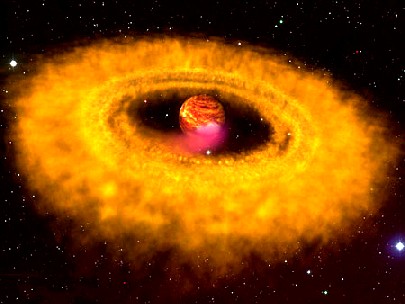 Ein kosmischer Bruder des Wanderplaneten? Objekt OTS44 saugt sich offenbar in der gleichen Weise wie ein entstehender Stern mit Gas aus einer Scheibe voll. Abb.: A. M. Quetz