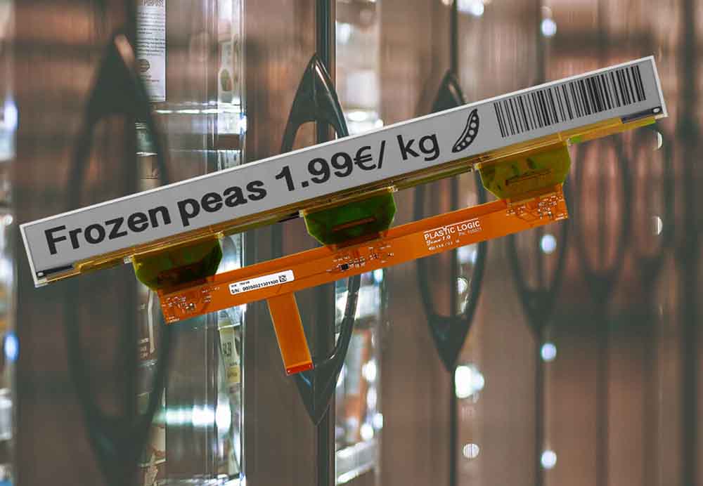 Digitales Etikett aus organischer Elektronik von Plastic Logic Dresden. Foto: PL