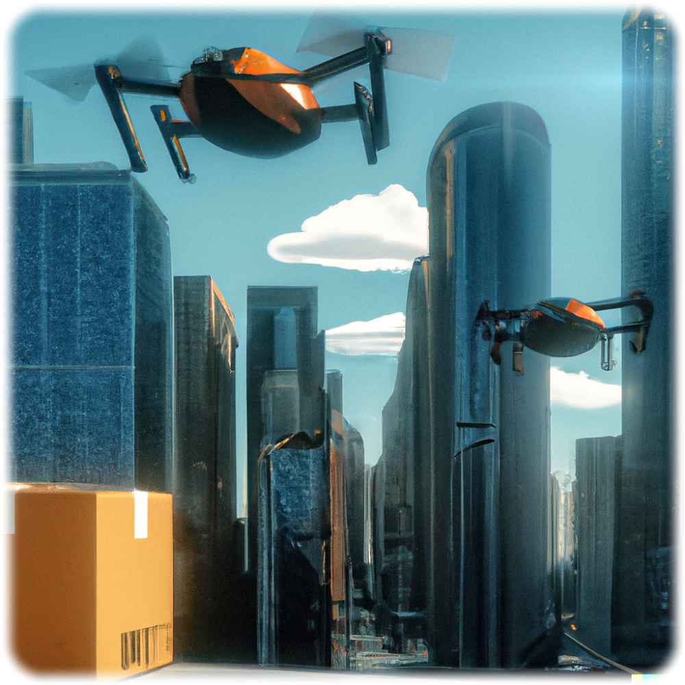 Stellen künftig Drohnen Pakete auch in Städten und Dörfern autonom zu? Visualisierung: Dall-E
