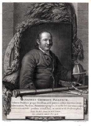 Johann Georg Palitzsch als Bauernastronom auf einem Stich von C.G. Schulze aus dem Jahr 1782. Repro: Palitzschmuseum