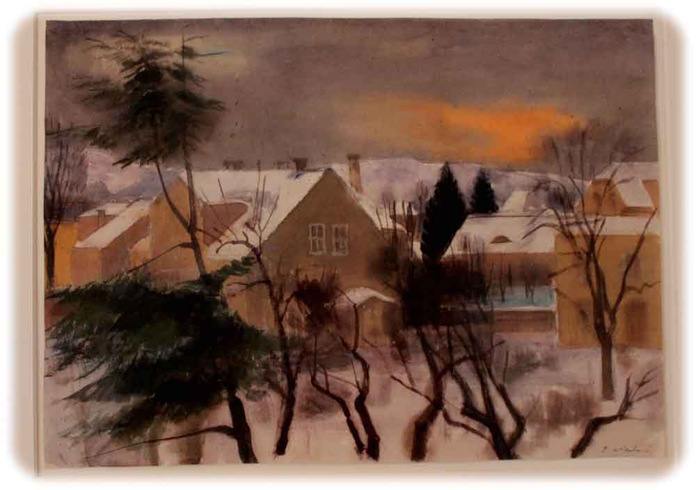 Sehr stimmungsvolles Bild einer "Winterlandschaft in Radebeul" um 1950. Repro: Peter Weckbrodt