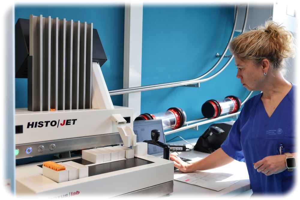 Die Gewebeproben kommen im Uniklinikum Dresden per Rohrpost in der Pathologie an und werden dort weigehend automatisiert und digital mikroskopiert. Foto: CCS GmbH