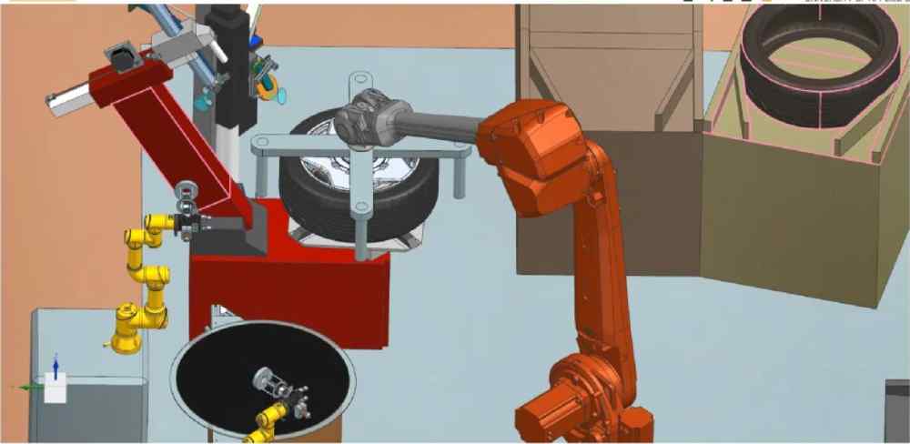 Die Visualisierung zeigt den Reifenmontage-Roboter aus dem Komaa-Projekt. Foto: HTW Dresden