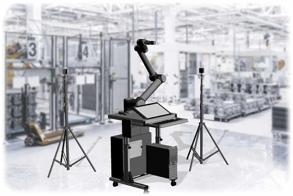Soe etwa sieht das komplette "Robospector"-System nach dem Aufbau mit Roboter, Kamera, Tisch, Monitor und PC für die Voranalyse der Bilder aus. Grafik: Robotron