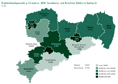 Zwischen Großstädten und ländlichen Regionen klafft in Sachsen eine große Lücke in der Wirtschaftskraft. Abb.: SMWA