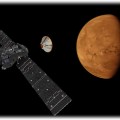 Die Visualisierung zeigt, wie sich im kommenden Jahr das Schiaparelli-Modul beim Anflug auf dem Mars von dem Spurengas-Orbiter trennen wird. Visualisierung: ESA/ATG medialab