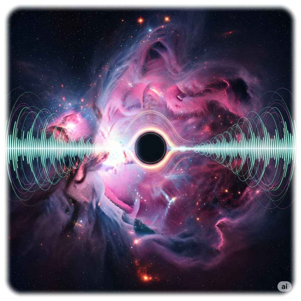 So stellt sich die KI Gemini den Klang eines Schwarzen Lochs im All vor. Visualisierung: Gemini, Prompt: Heiko Weckbrodt