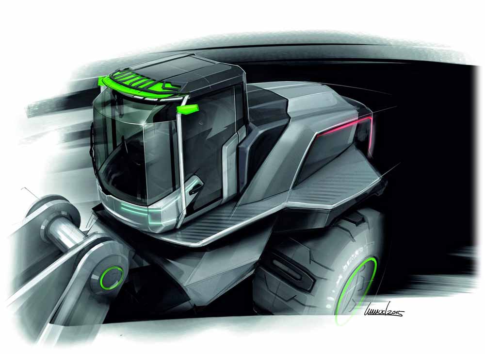 Die Skizze zeigt, wie die neue "Genius Cab"-Kabine in ein Baufahrzeug integriert werden kann. Abb.: Concept Cab Cluster