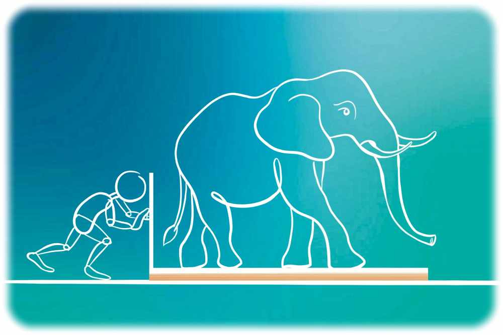Auf einer suprageschmierten Oberfläche kann selbst ein einzelner Mensch mühelos einen ausgewachsenen 5-Tonnen-Elefanten wegschieben. Grafik: Fraunhofer IWS