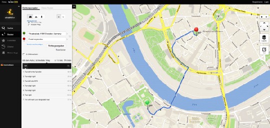 Der Routenplaner im Google-Maps-Konkurrenten "Skobbler Maps" eher noch rudimentär ausgefallen. Abb.: BSF