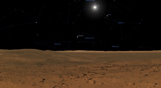 Eine kleine Marsreise gefällig= Mit "Stellarium" kein Problem - inklusive Fußspuren im marsboden übrigens. Abb.: BSF