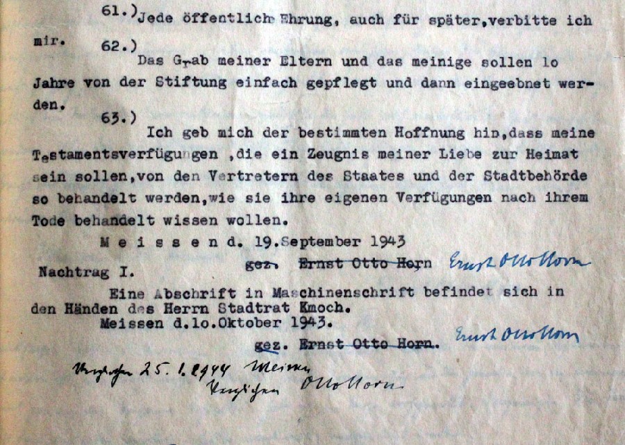 Jede Ehrung verbitte ich mir - Auszug aus Horns Testament. Foto: Peter Weckbrodt