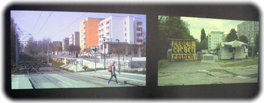 Die Videoinstallation "Der Hang" von Daniela Risch stellt das Dresdner Plattenbauviertel Gorbitz in den Fokus. Repro: hw