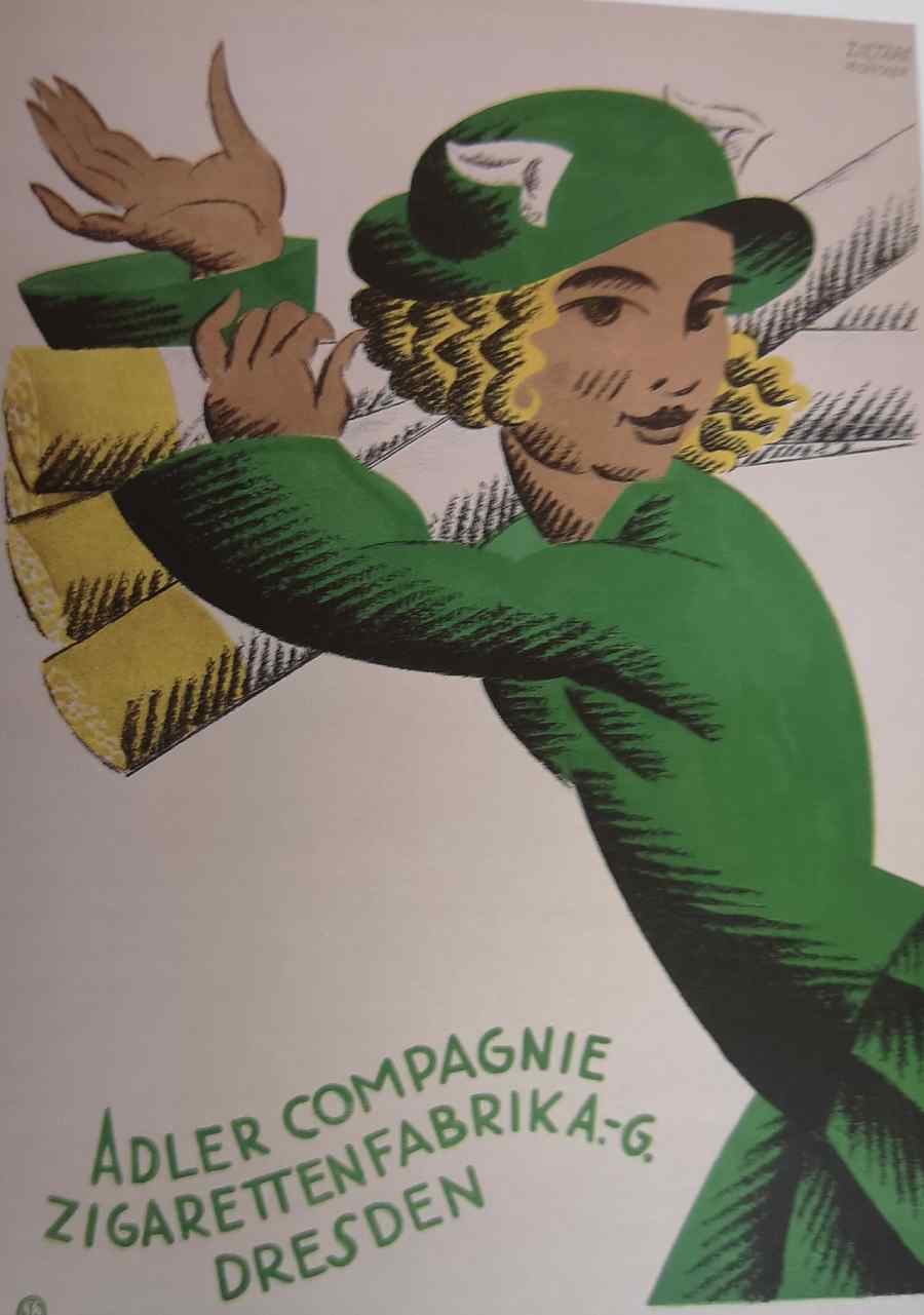 Werbeplakat der Adler-Zigarettenfabrik aus Dresden um 1920. Quelle: Stadtmusuem Dresden, Repro aus: Tabakrausch an der Elbe