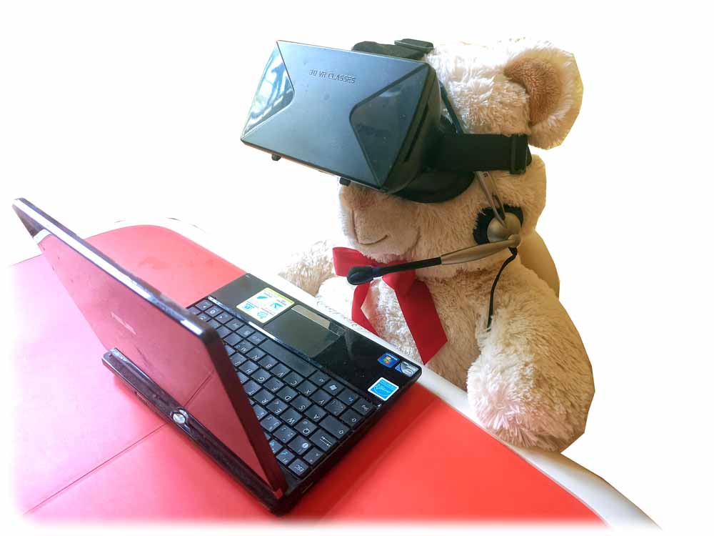 Auch der Teddybär will mit VR-Brillen und Headsets videotelefonieren. Foto (freigestellt): Heiko Weckbrodt
